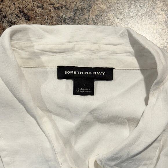 Something Navy Top Minimalist Coastal Preppy Classic Scandi Button Up White XL - Picture 3 of 5